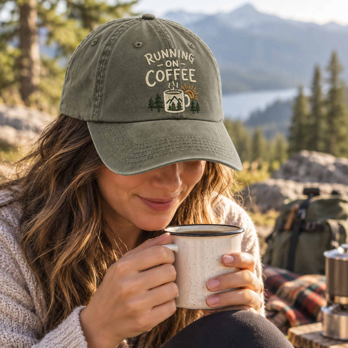 Running On Coffee Embroidered Vintage Baseball Cap