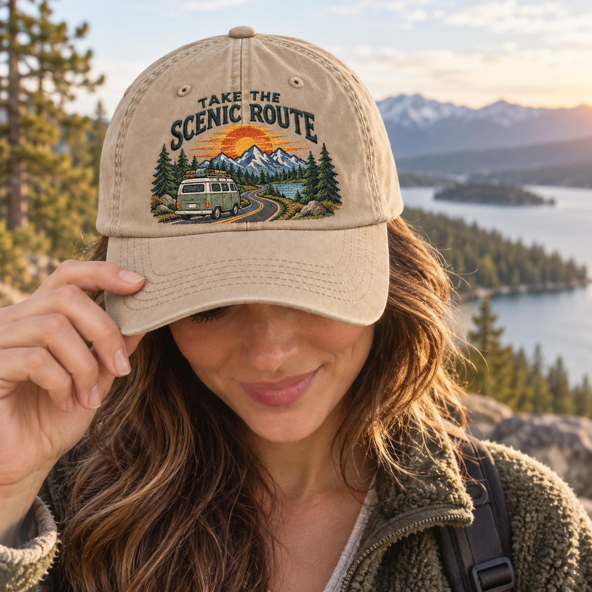 Scenic Route Embroidered Vintage Baseball Cap – Road Trip Adventure Hat