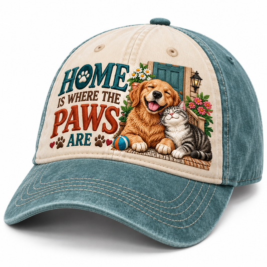 Home Is Where The Paws Are Embroidered Baseball Cap – Pet Lover Lifestyle Hat