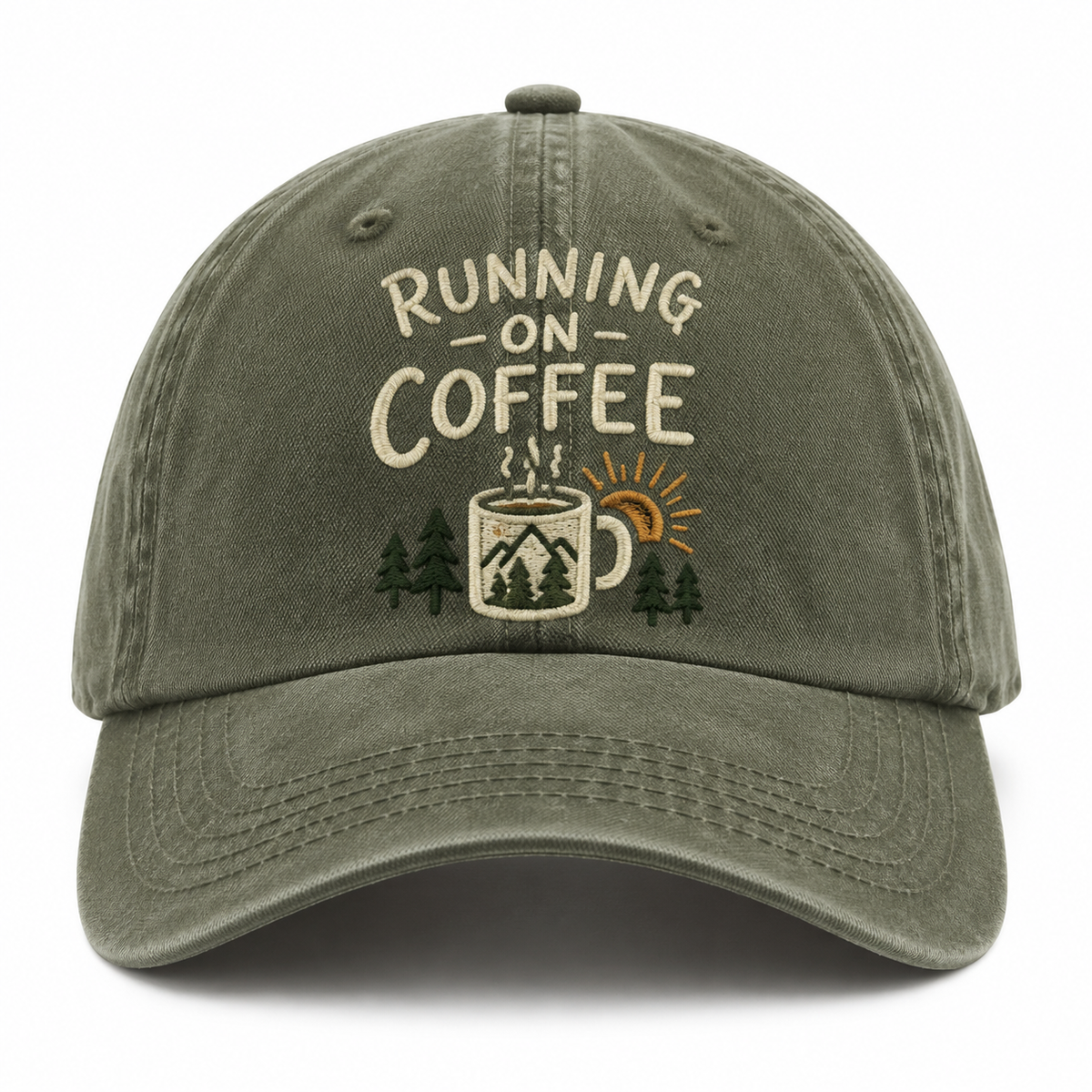 Running On Coffee Embroidered Vintage Baseball Cap