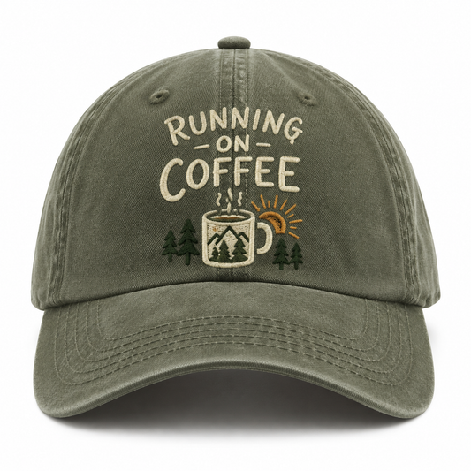 Running On Coffee Embroidered Vintage Baseball Cap