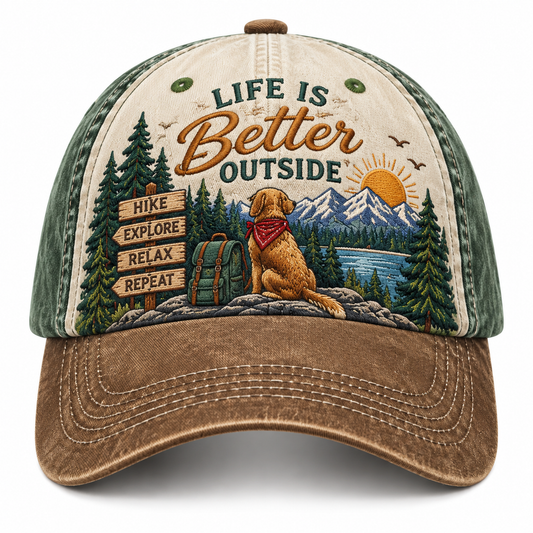 Life Is Better Outside Embroidered Adventure Baseball Cap – Outdoor Hiking & Nature Hat