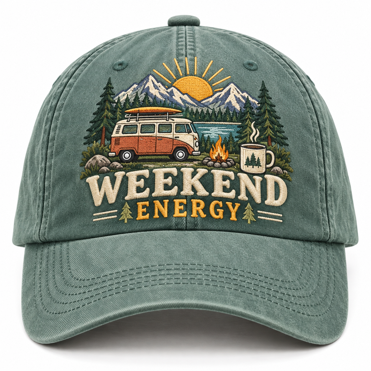 Weekend Energy Embroidered Vintage Baseball Cap – Outdoor Adventure Hat