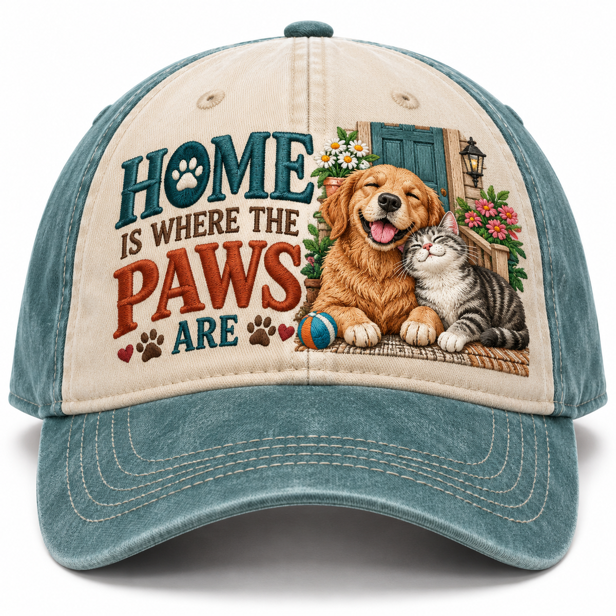 Home Is Where The Paws Are Embroidered Baseball Cap – Pet Lover Lifestyle Hat