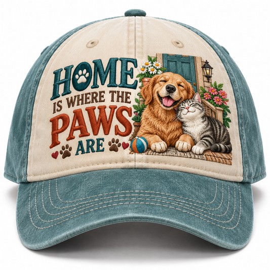 Home Is Where The Paws Are Embroidered Baseball Cap – Pet Lover Lifestyle Hat