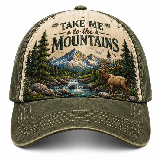 Take Me To The Mountains Embroidered Vintage Trucker Cap – Outdoor Adventure Hat