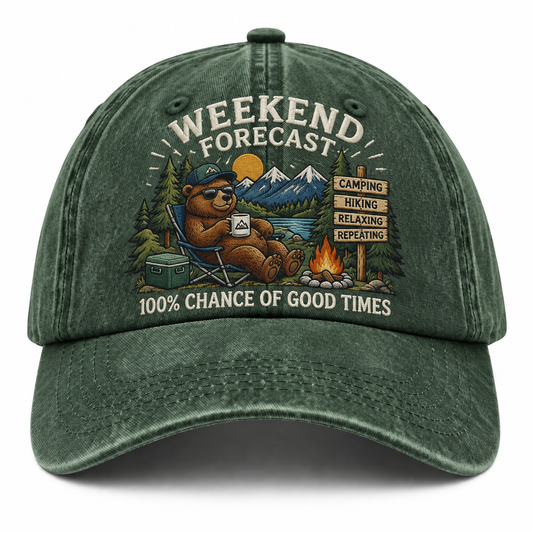Weekend Forecast Embroidered Vintage Baseball Cap – Outdoor Camping Humor Hat