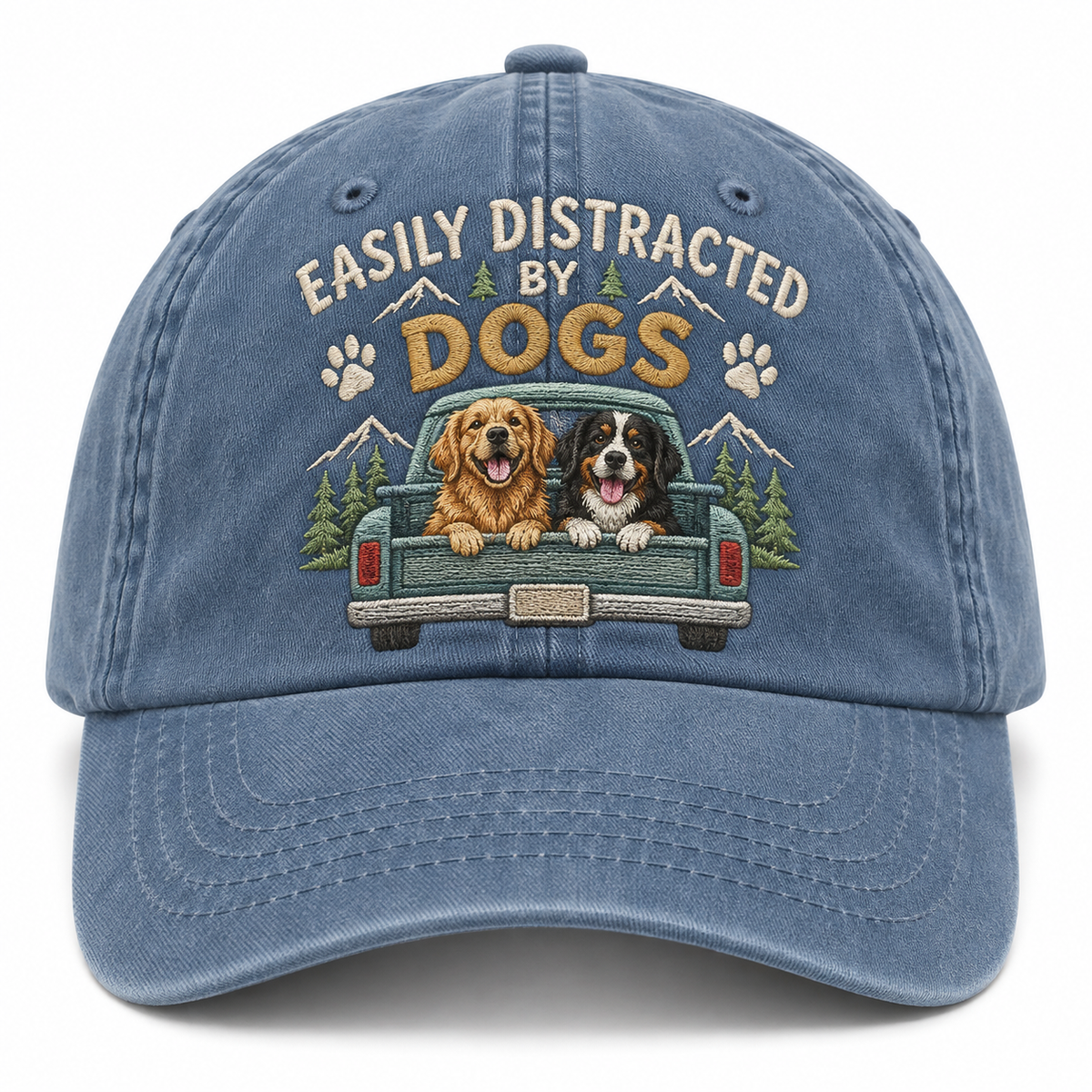 Easily Distracted By Dogs Embroidered Vintage Baseball Cap