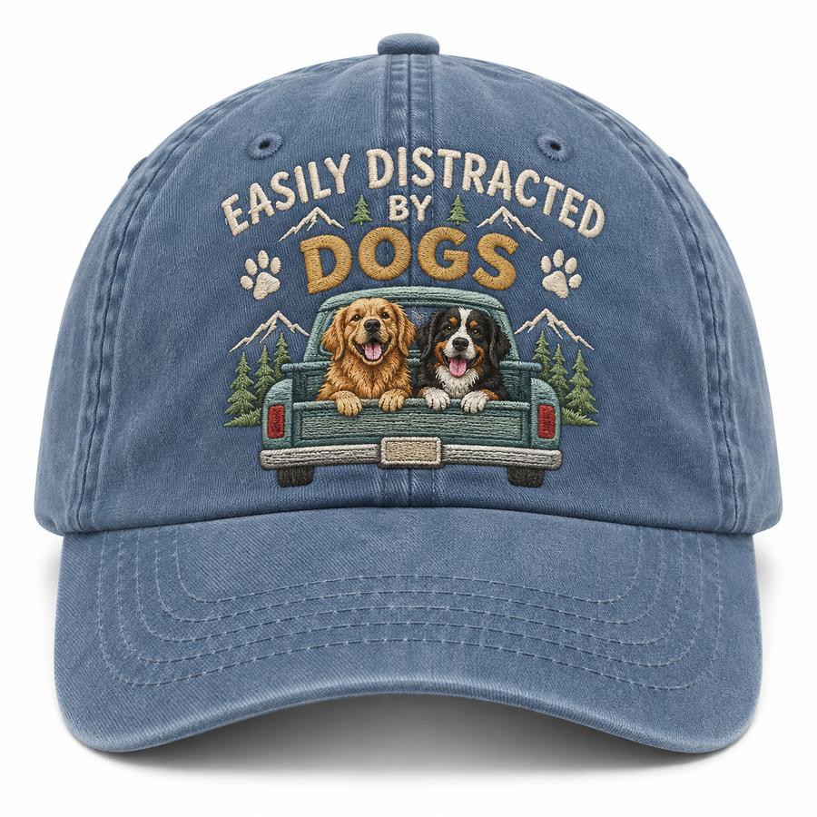 Easily Distracted By Dogs Embroidered Vintage Baseball Cap