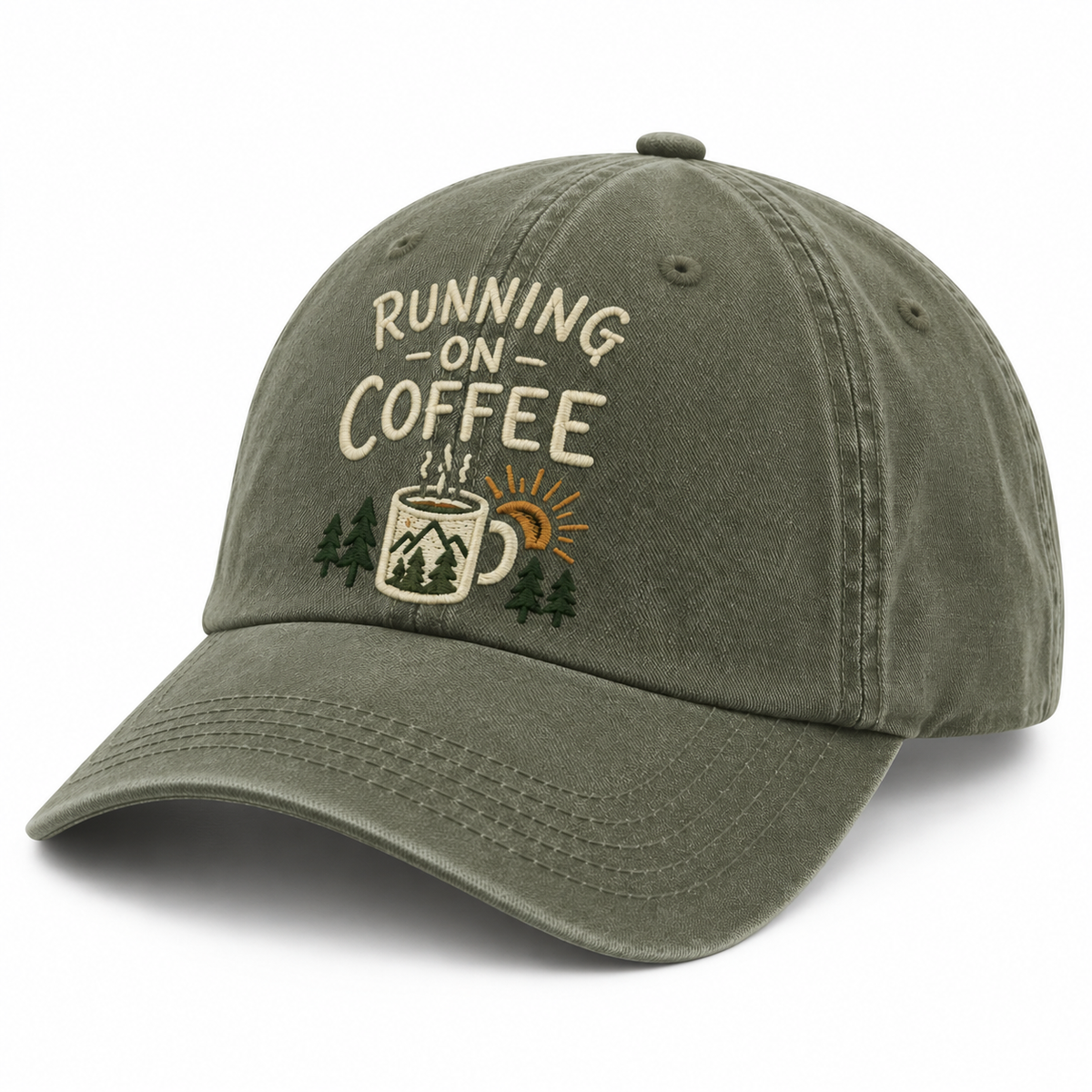 Running On Coffee Embroidered Vintage Baseball Cap