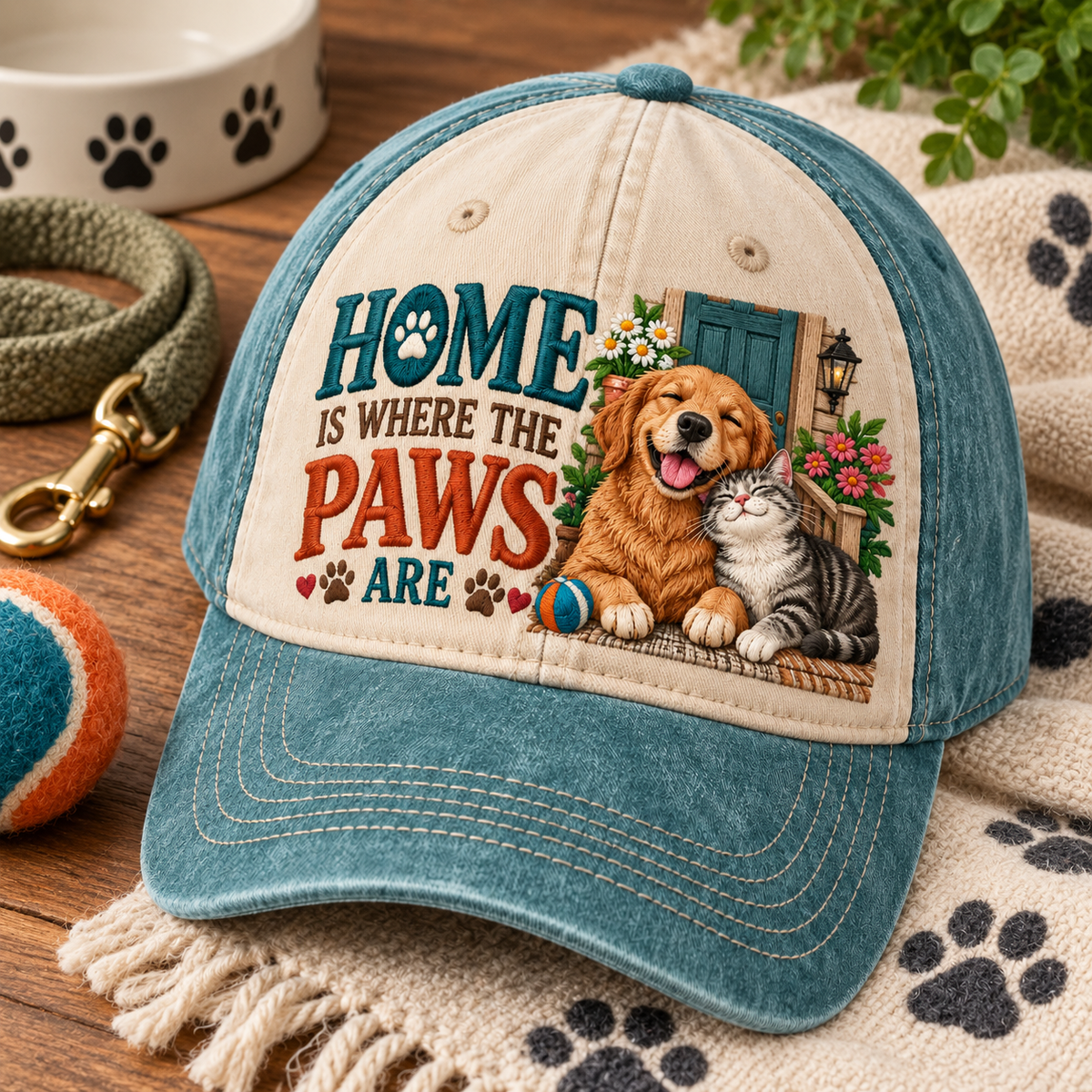 Home Is Where The Paws Are Embroidered Baseball Cap – Pet Lover Lifestyle Hat