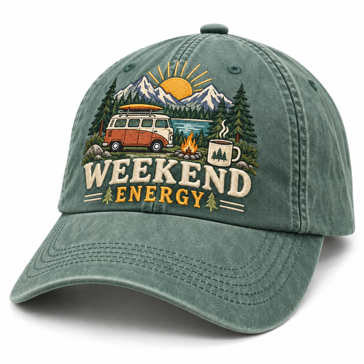 Weekend Energy Embroidered Vintage Baseball Cap – Outdoor Adventure Hat