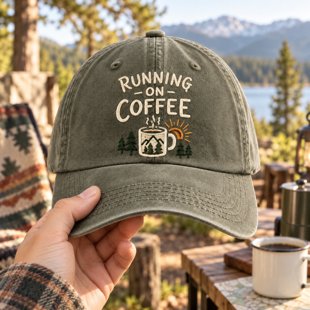 Running On Coffee Embroidered Vintage Baseball Cap