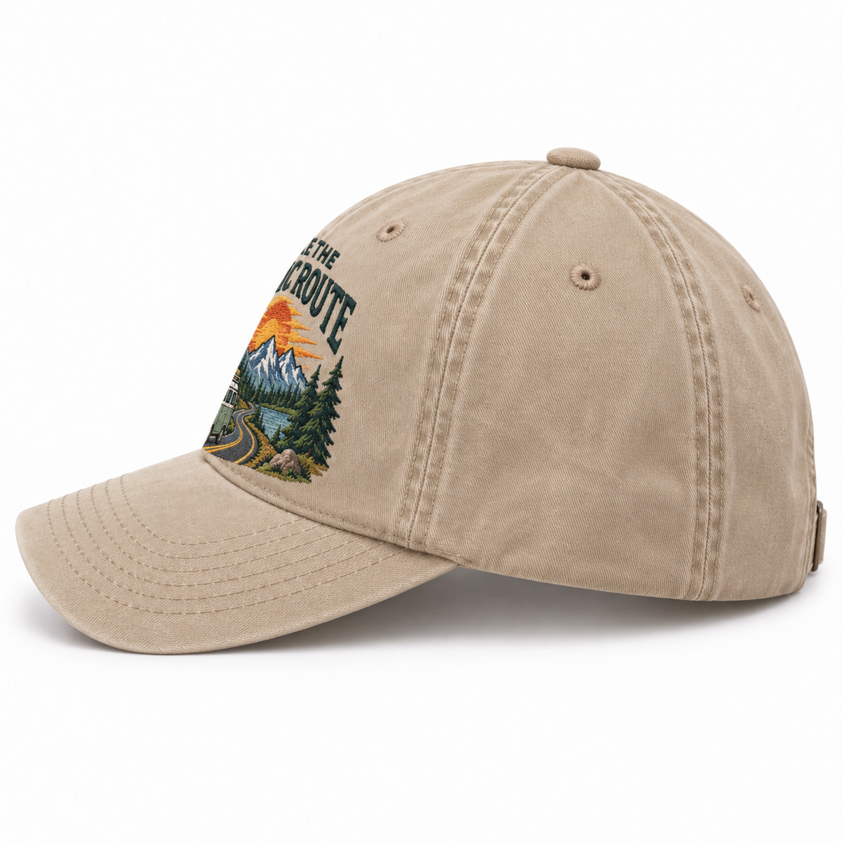 Scenic Route Embroidered Vintage Baseball Cap – Road Trip Adventure Hat