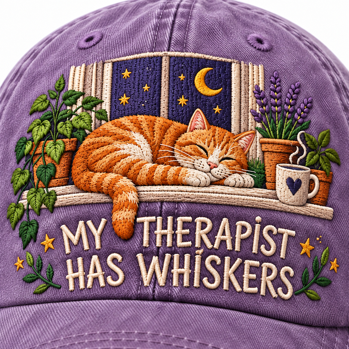 My Therapist Has Whiskers Embroidered Vintage Baseball Cap – Cat Lover Hat