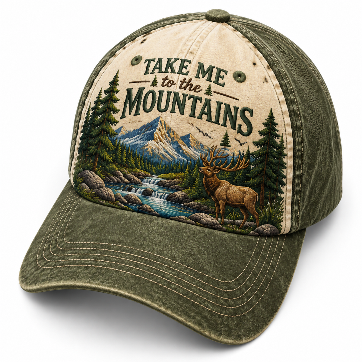 Take Me To The Mountains Embroidered Vintage Trucker Cap – Outdoor Adventure Hat