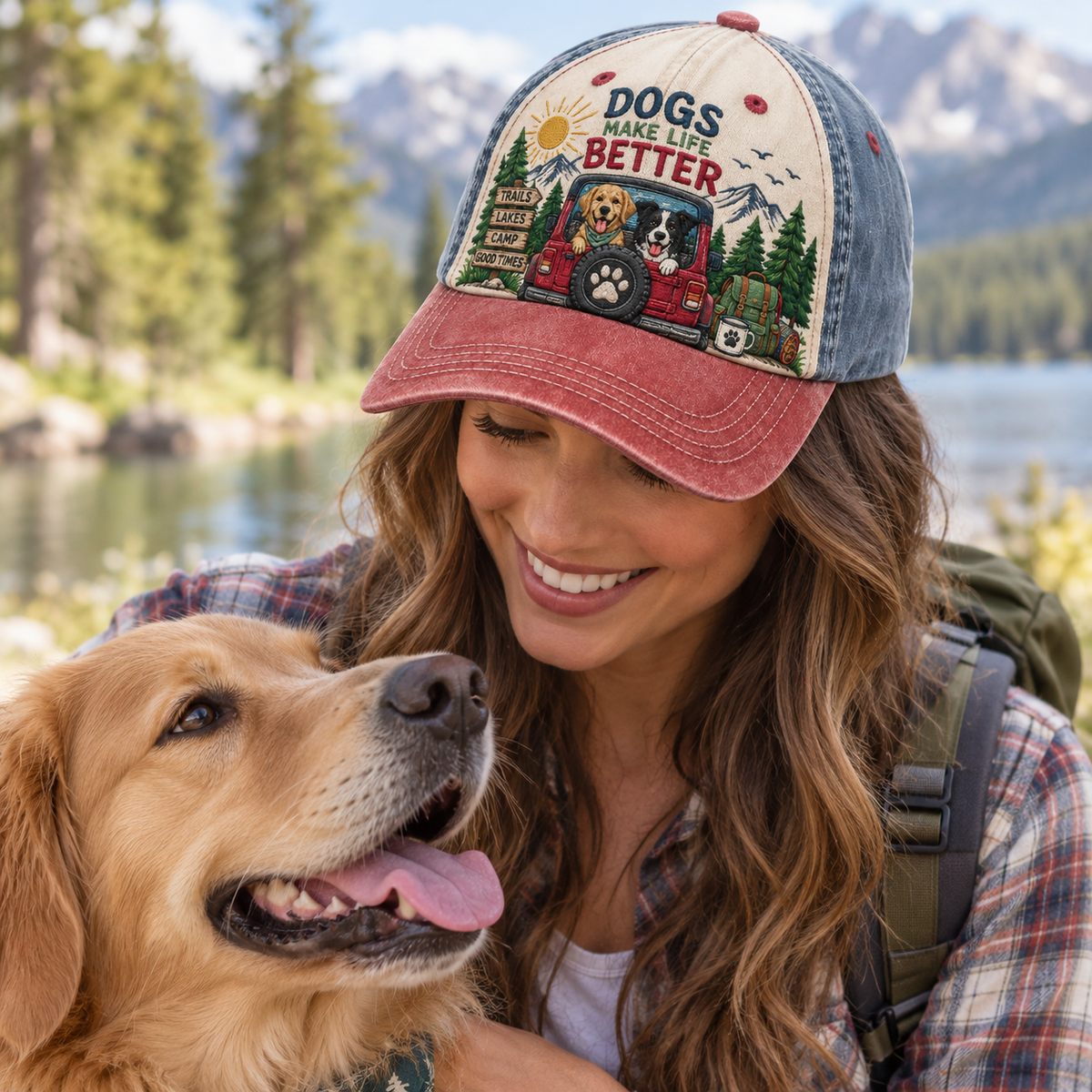 Dogs Make Life Better Embroidered Vintage Baseball Cap – Outdoor Dog Lover Hat