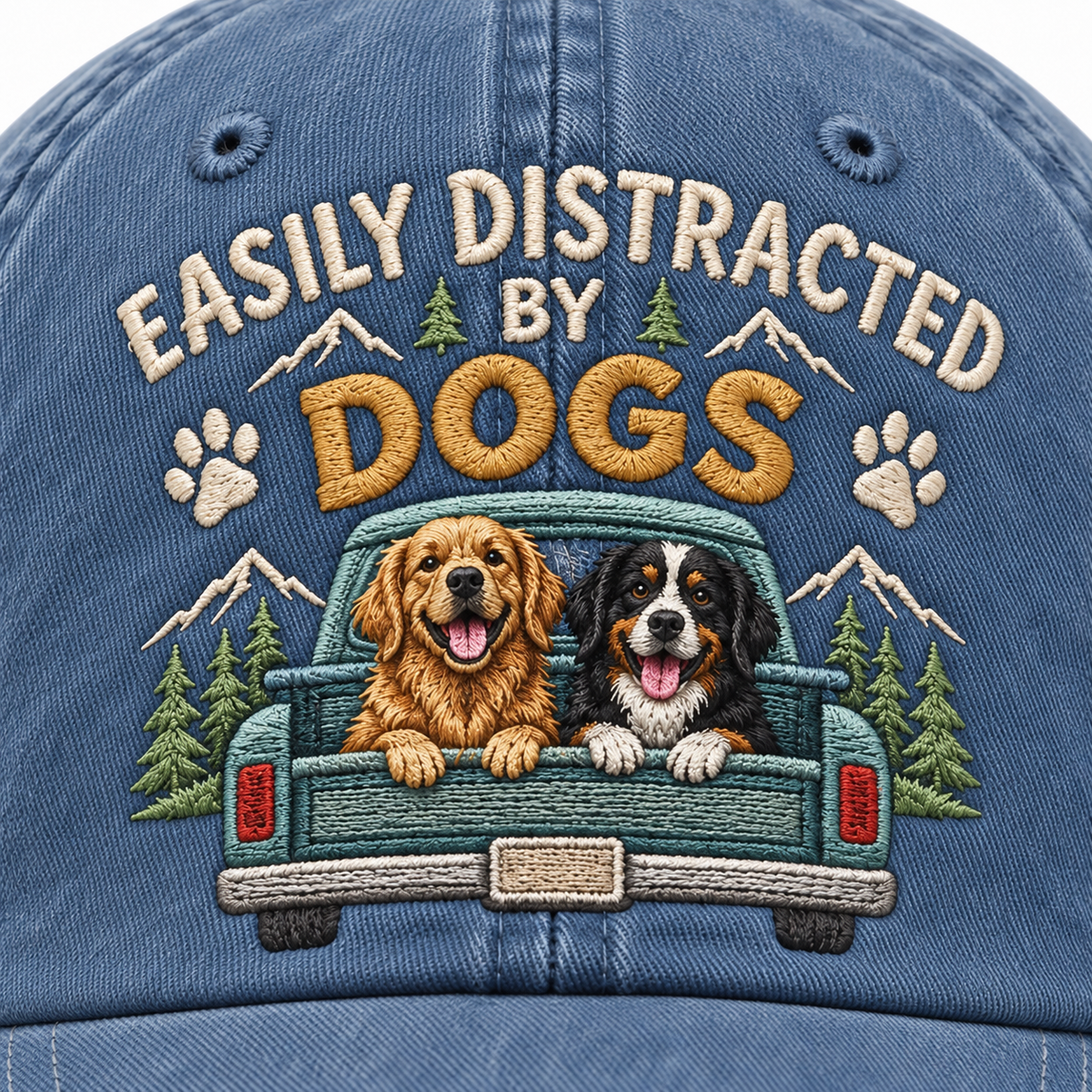Easily Distracted By Dogs Embroidered Vintage Baseball Cap