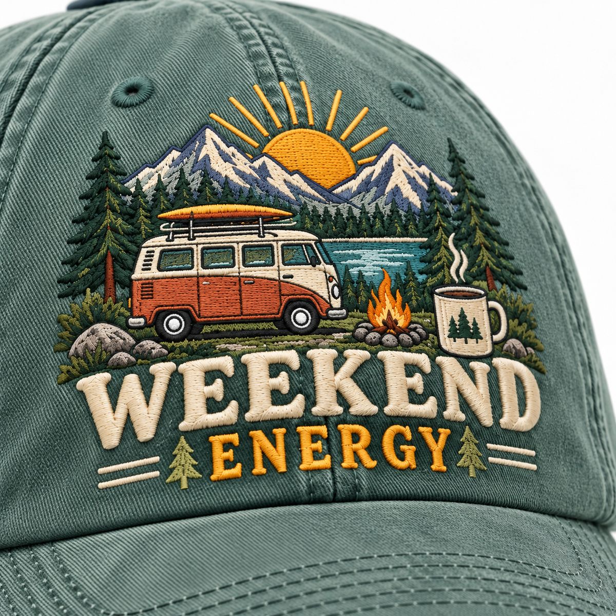 Weekend Energy Embroidered Vintage Baseball Cap – Outdoor Adventure Hat