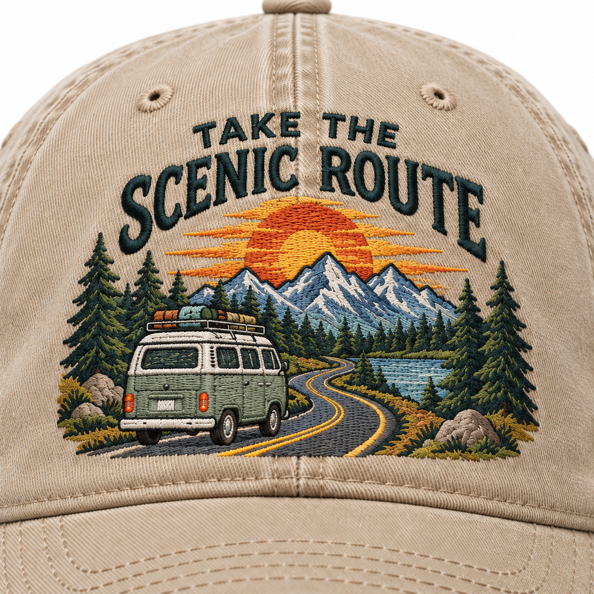 Scenic Route Embroidered Vintage Baseball Cap – Road Trip Adventure Hat