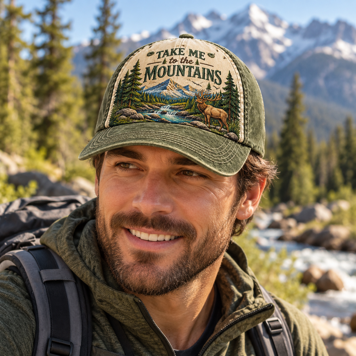 Take Me To The Mountains Embroidered Vintage Trucker Cap – Outdoor Adventure Hat