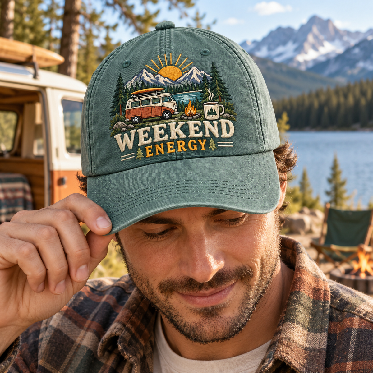 Weekend Energy Embroidered Vintage Baseball Cap – Outdoor Adventure Hat