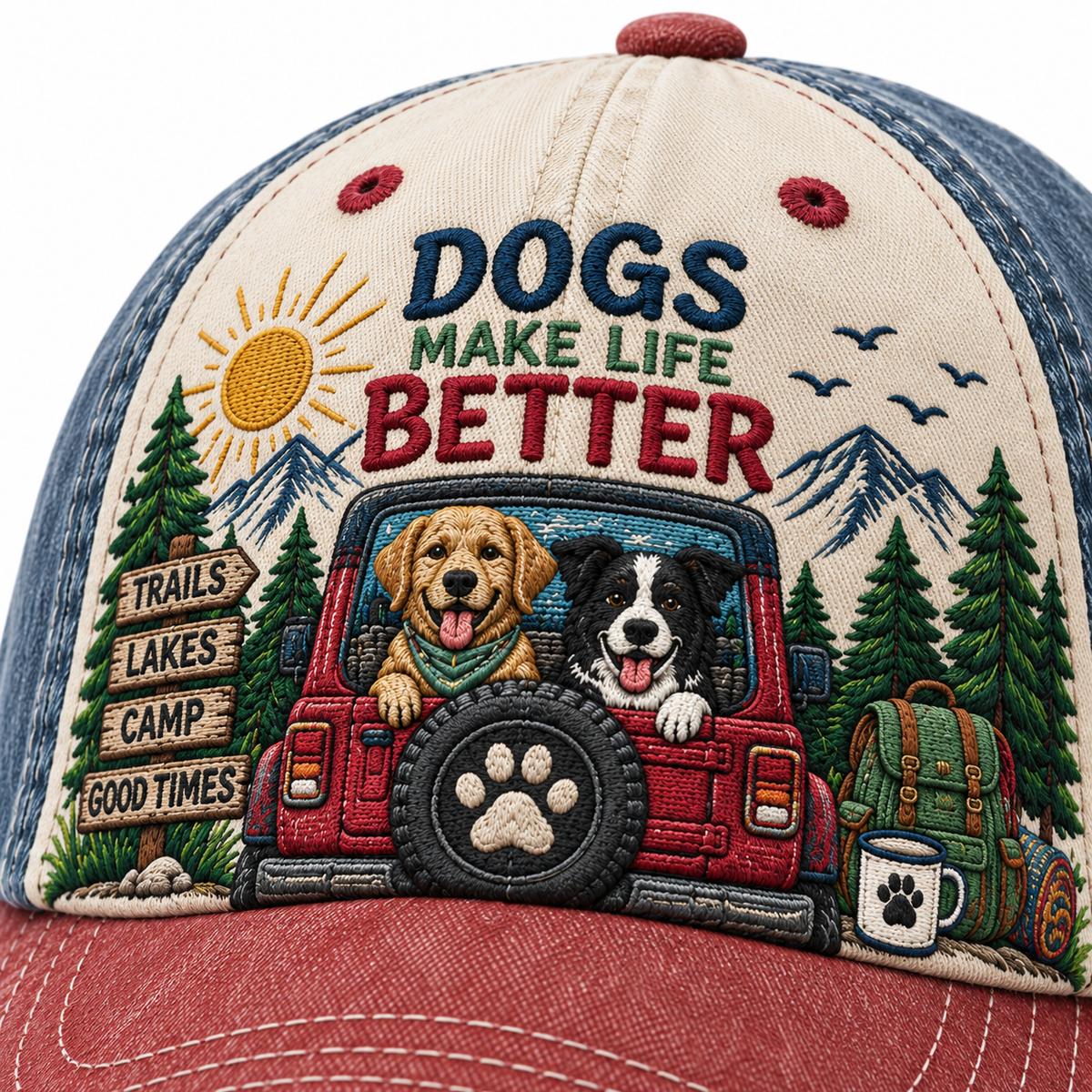 Dogs Make Life Better Embroidered Vintage Baseball Cap – Outdoor Dog Lover Hat